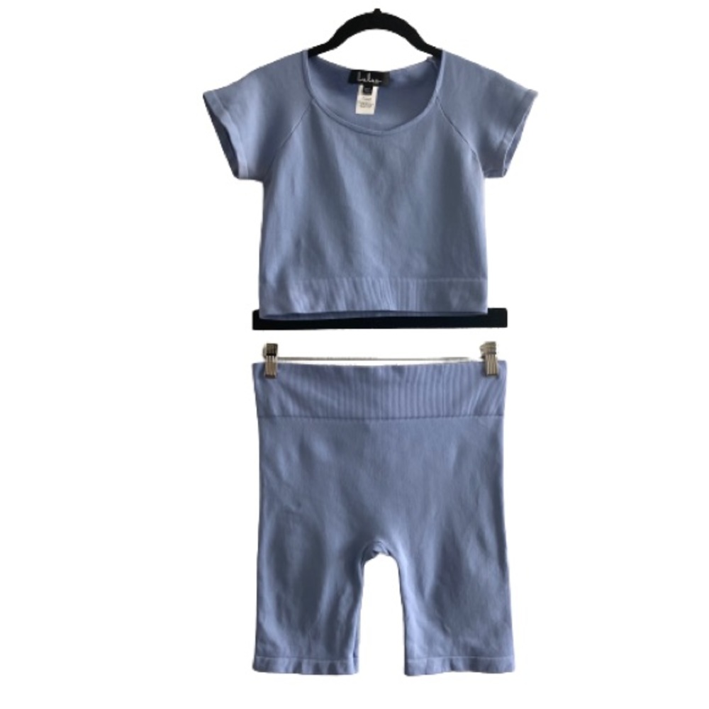 Lulu’s Lilac Two Piece Active Set Crop Top and Bike Shorts Activewear Athletic
